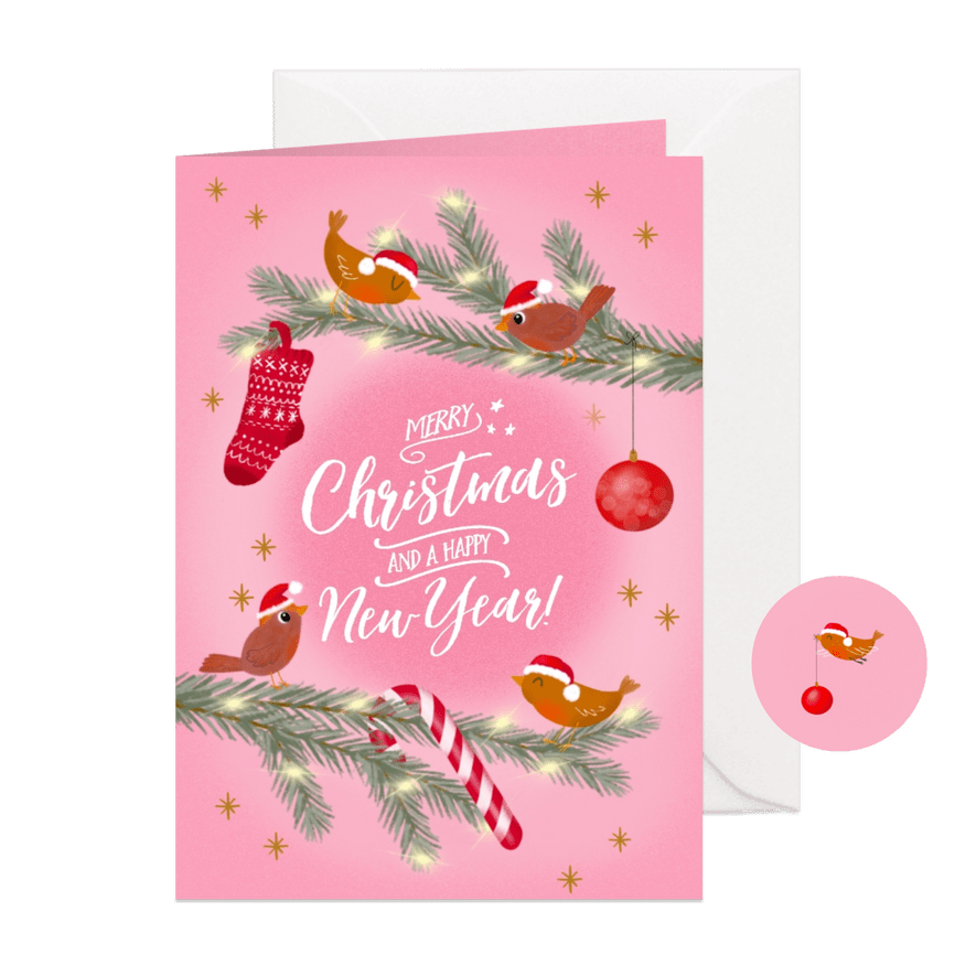 Grappige kerstkaart met vogeltjes en mooie typografie - Kaartimpressie