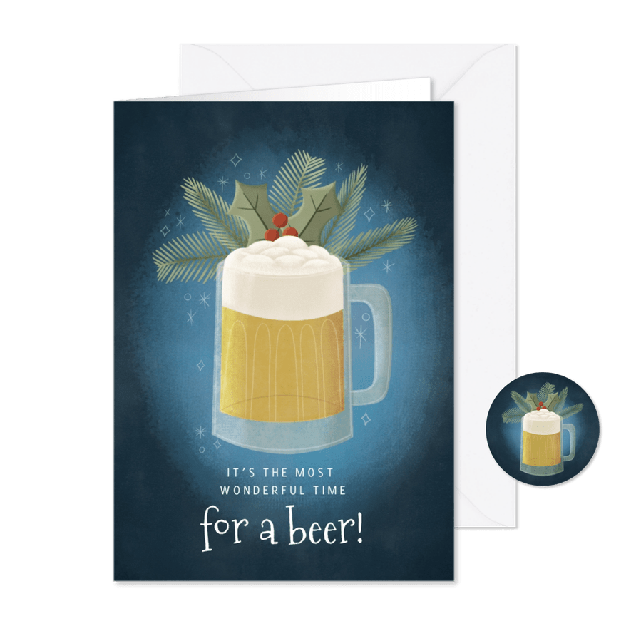 Grappige kerstkaart Most wonderful time for a beer en takjes - Kaartimpressie