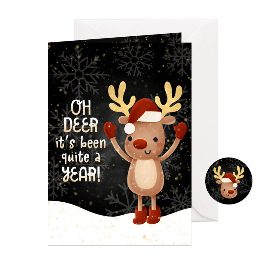 Grappige kerstkaart Oh deer it's been quite a year hertje - Kaartimpressie