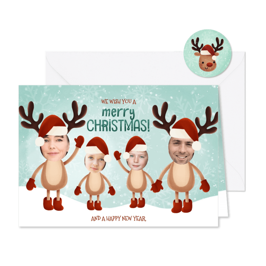 Grappige kerstkaart rendieren kerstmutsen en meerdere foto's - Kaartimpressie