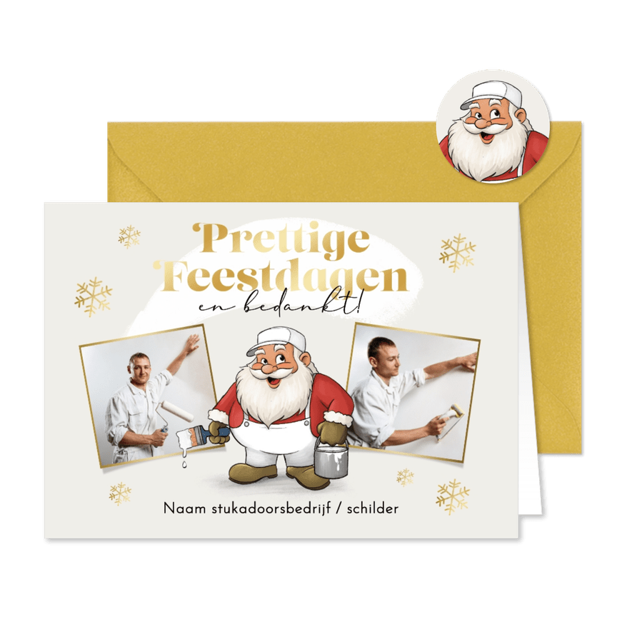 Grappige kerstkaart schilder kerstman witte kerst foto - Kaartimpressie