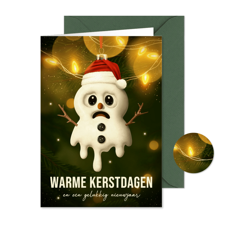 Grappige kerstkaart sneeuwpop Warm Wishes - Kaartimpressie