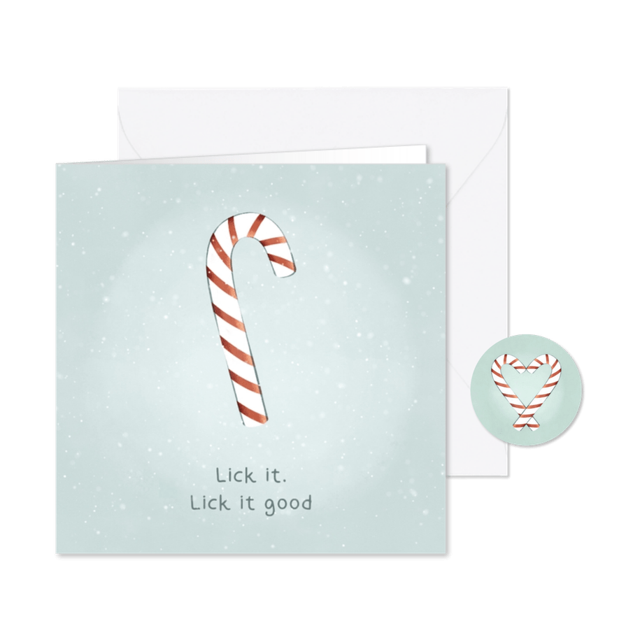 Grappige kerstkaart zuurstok lick it, lick it good - Kaartimpressie