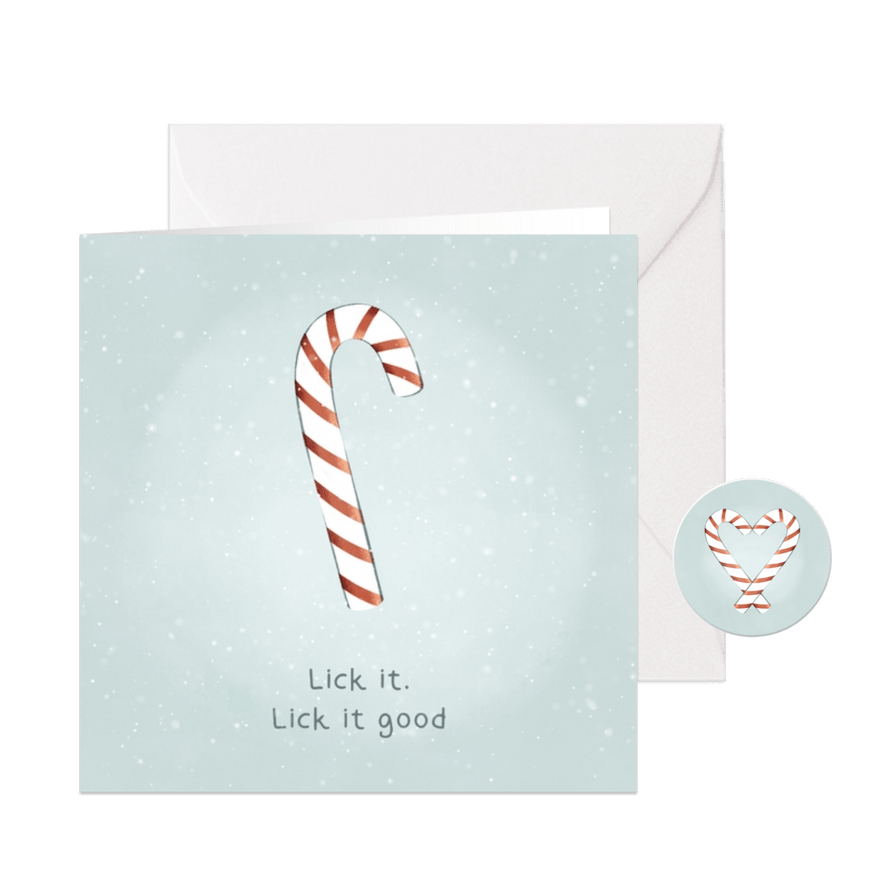 Grappige kerstkaart zuurstok lick it, lick it good - Kaartimpressie