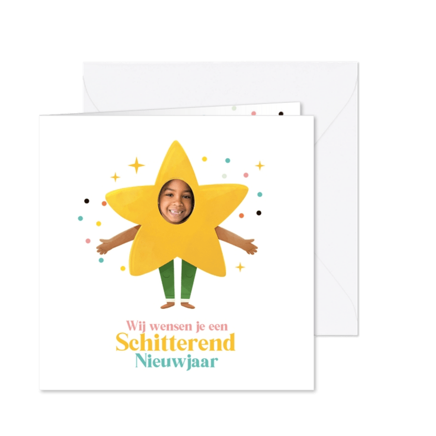 Grappige kleurrijke nieuwjaarskaart met ster foto - Kaartimpressie