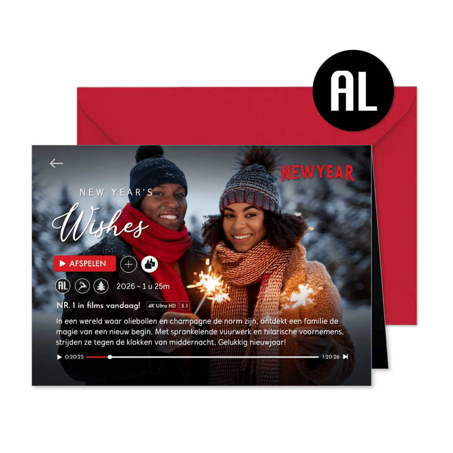 Grappige nieuwjaarskaart als film op streamingdienst - Kaartimpressie