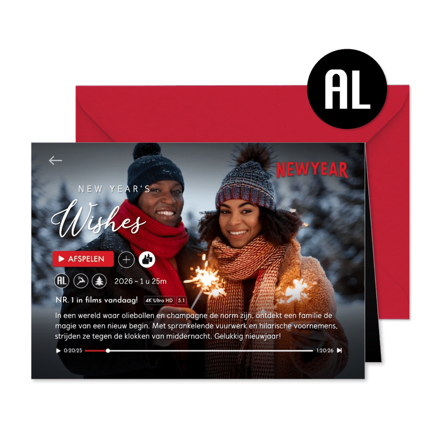 Grappige nieuwjaarskaart als film op streamingdienst - Kaartimpressie