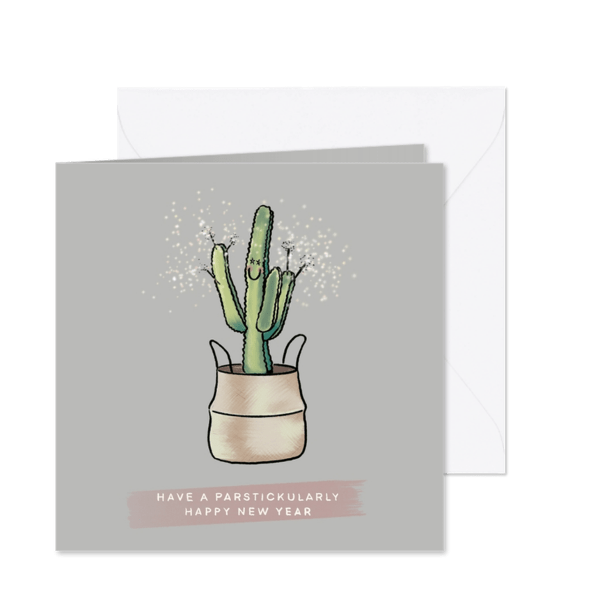 Grappige nieuwjaarskaart van vrolijke cactus met sterretjes - Kaartimpressie