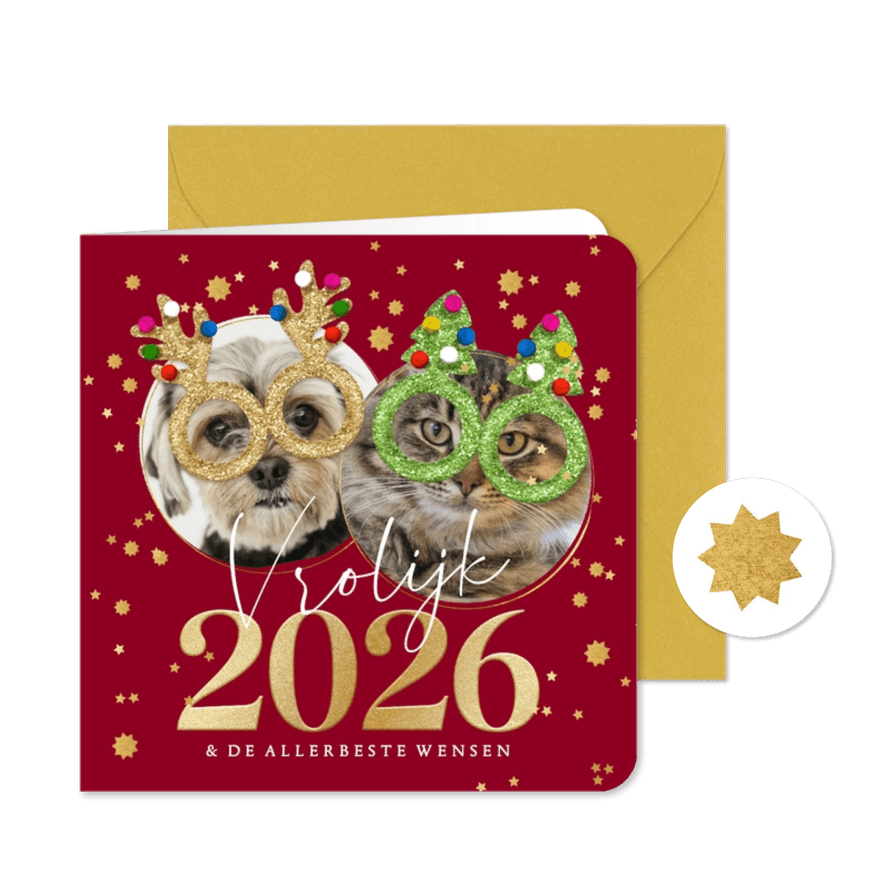 Grappige nieuwjaarskaart vrolijk nieuwjaar glitterbril foto - Kaartimpressie