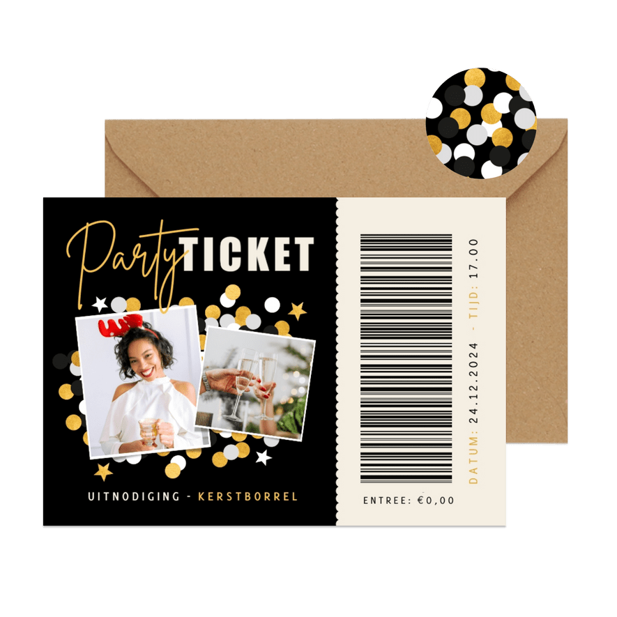 Grappige party ticket uitnodiging kerstfeest of kerstborrel  - Kaartimpressie