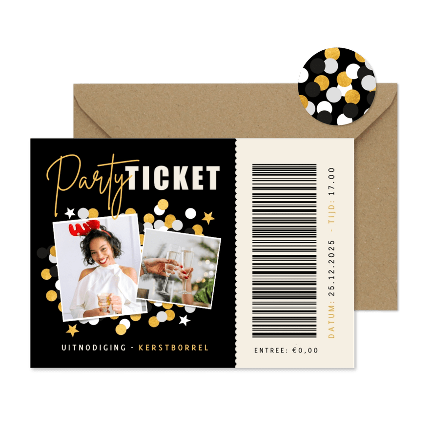 Grappige party ticket uitnodiging kerstfeest of kerstborrel - Kaartimpressie