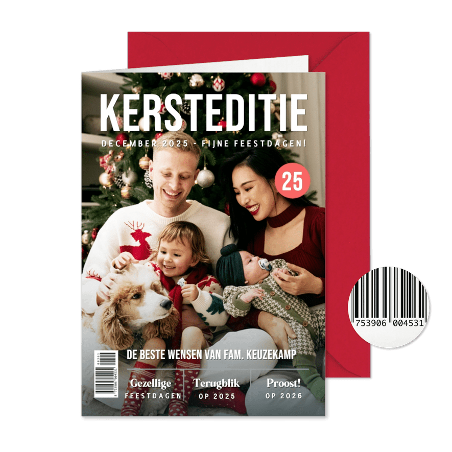 Grappige persoonlijke kerstkaart in tijdschrift stijl - Kaartimpressie