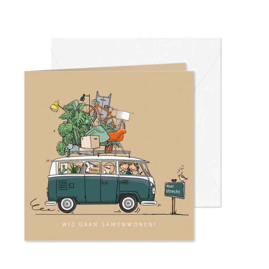 Grappige retrobus met plaatsbord - Kaartimpressie