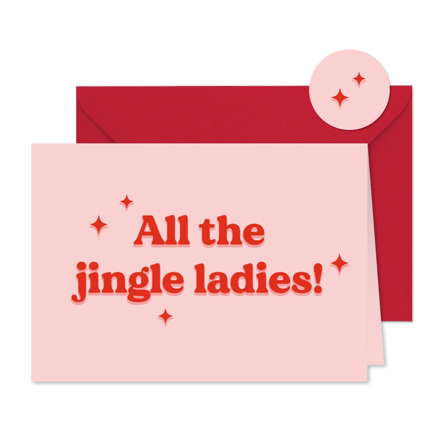 Grappige roze kerstkaart all the jingle ladies - Kaartimpressie