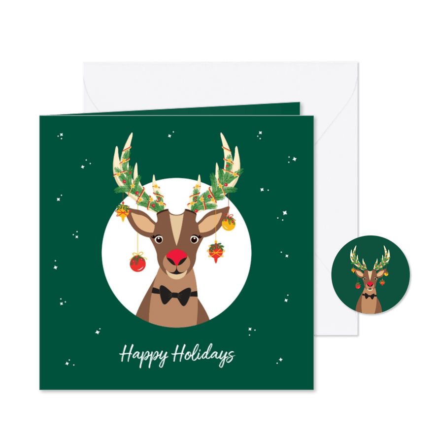 Grappige Rudolf het Rendier wenst je een fijne feestdagen - Kaartimpressie