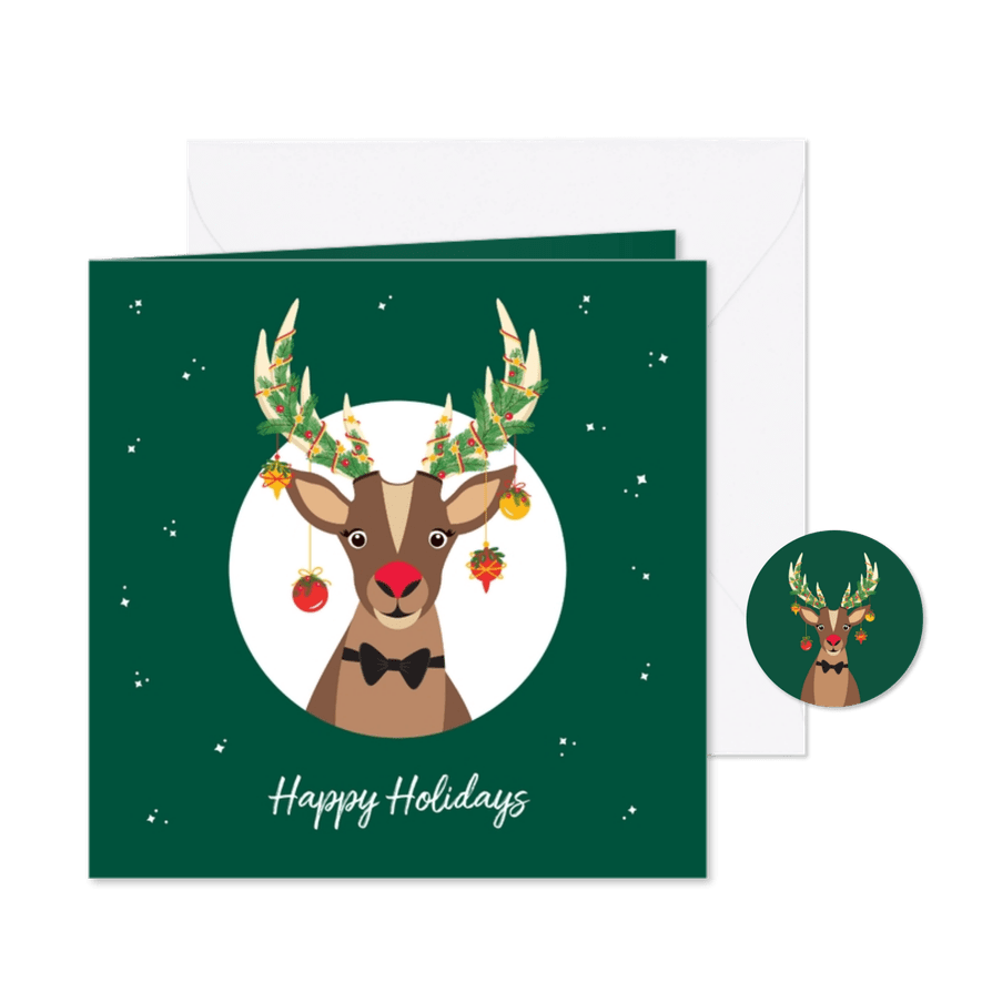 Grappige Rudolf het Rendier wenst je een fijne feestdagen - Kaartimpressie