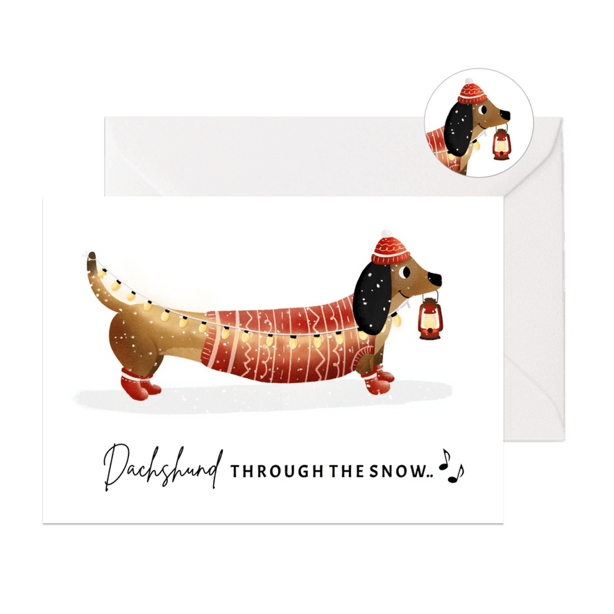 Grappige teckel kerstkaart Dachshund through the snow  - Kaartimpressie