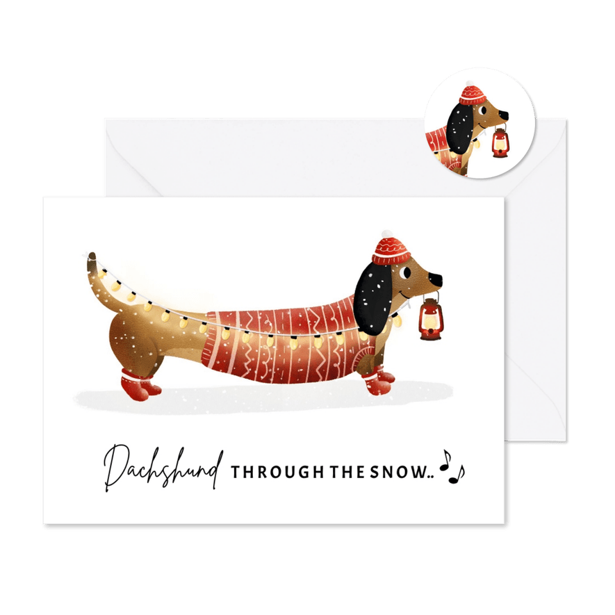 Grappige teckel kerstkaart Dachshund through the snow - Kaartimpressie