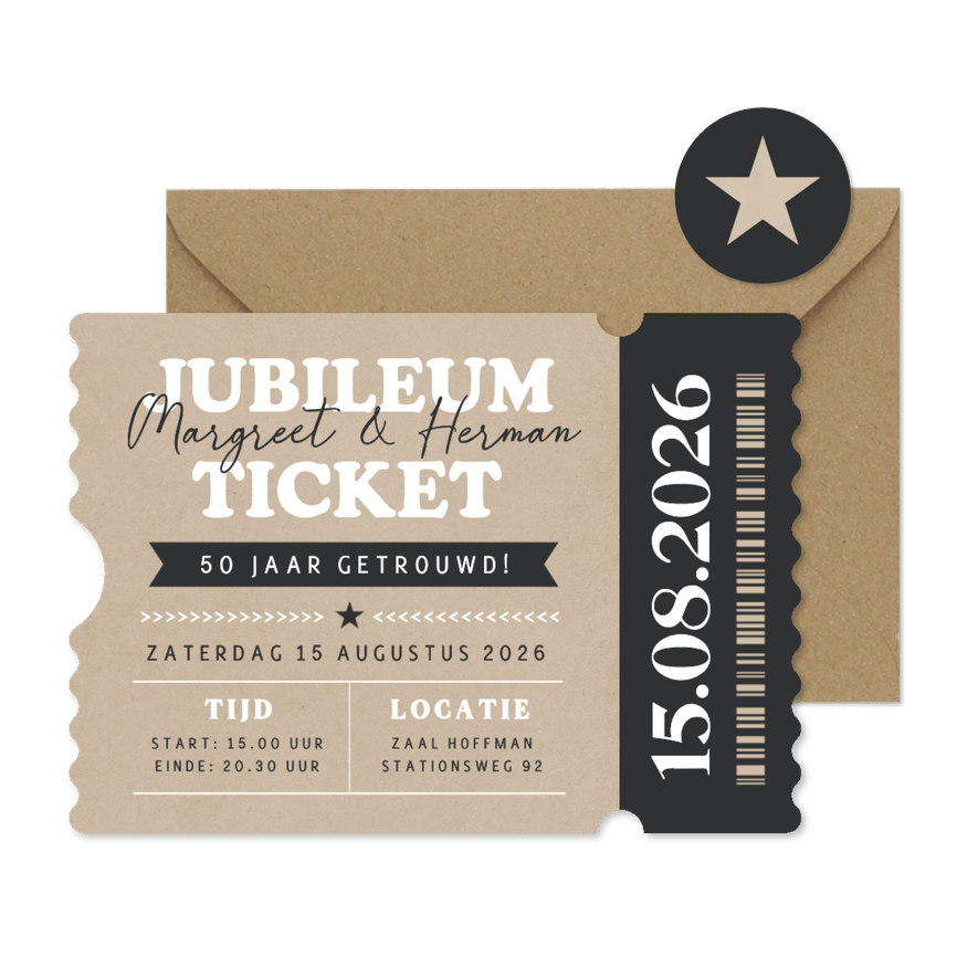 Grappige ticket vorm huwelijksjubileum uitnodiging kraftlook - Kaartimpressie