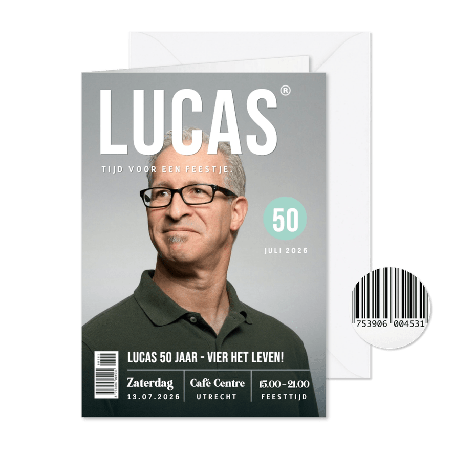 Grappige tijdschrift magazine uitnodiging met eigen foto - Kaartimpressie
