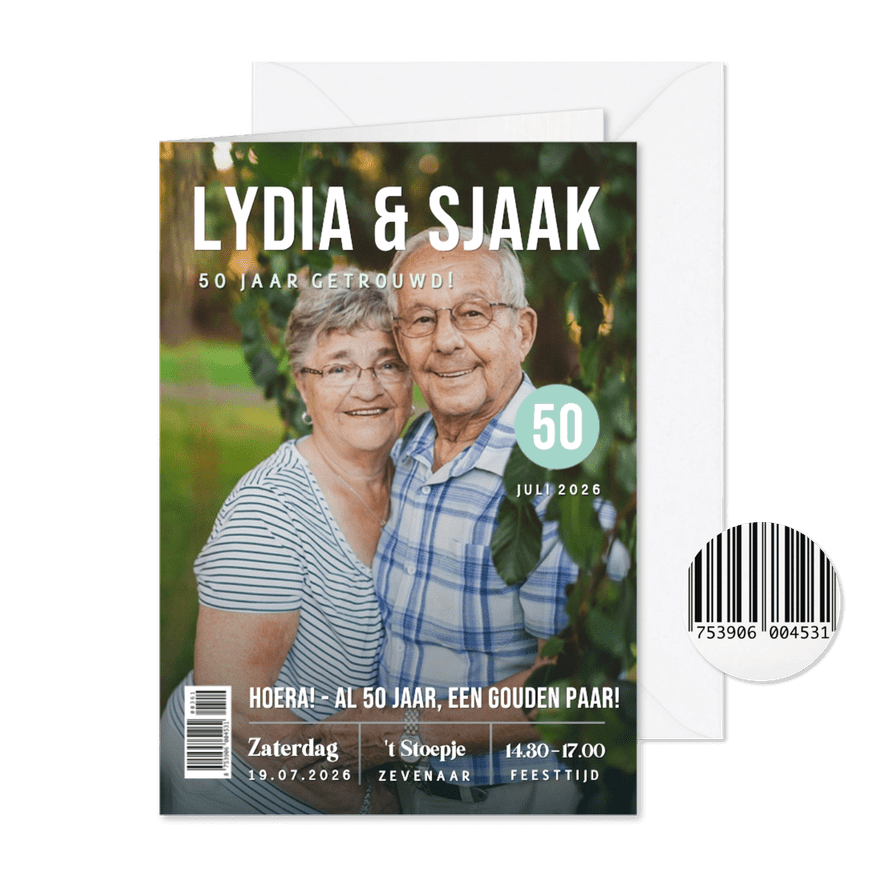 Grappige tijdschrift uitnodiging huwelijks jubileum feest - Kaartimpressie