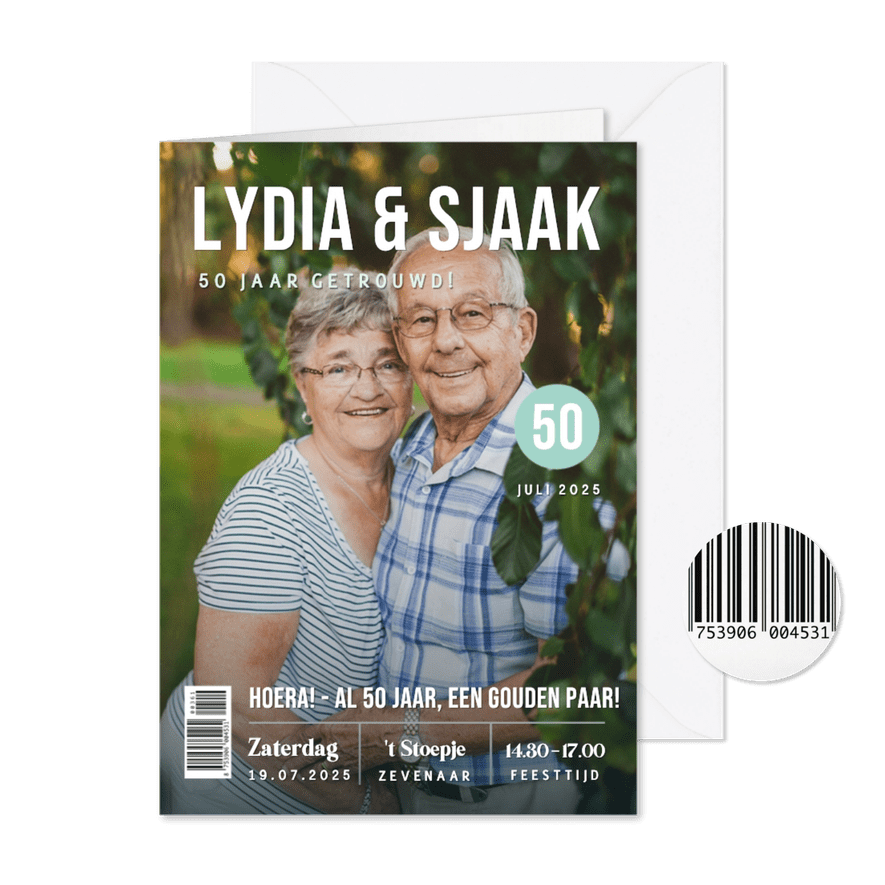 Grappige tijdschrift uitnodiging huwelijks jubileum feest - Kaartimpressie