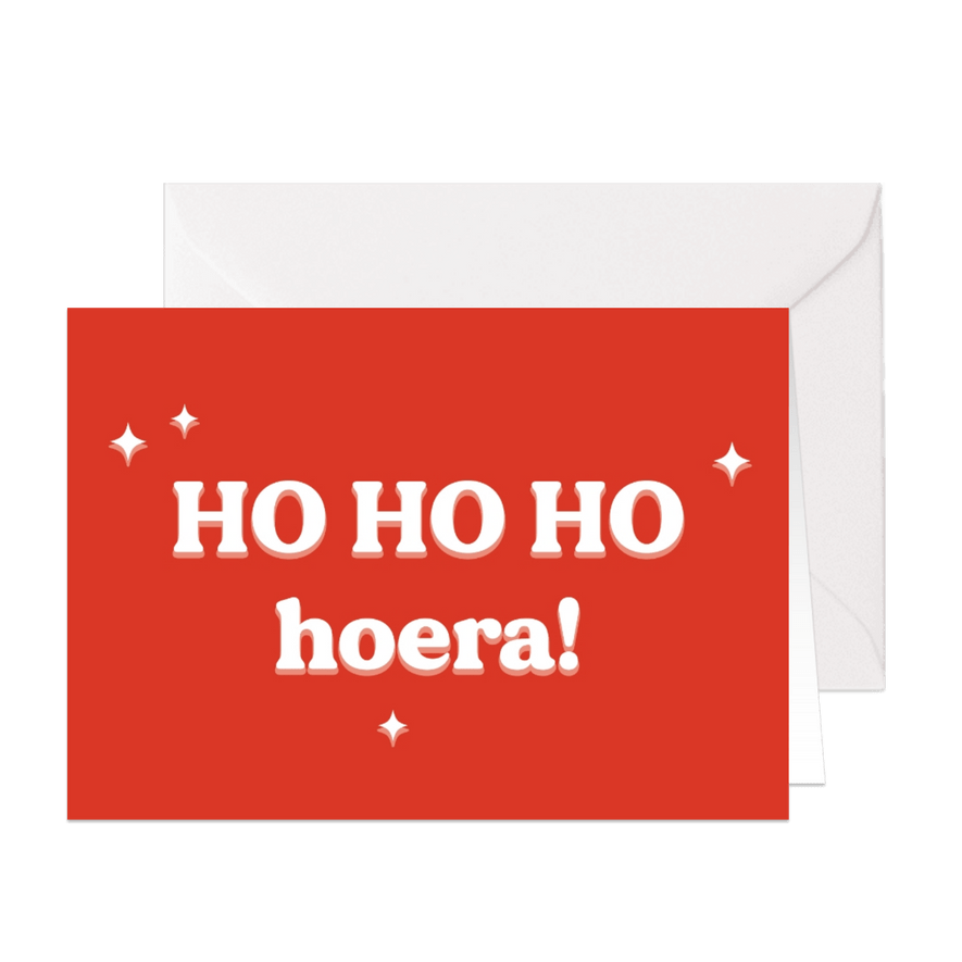 Grappige typografische kerst verjaardagskaart HO HO hoera - Kaartimpressie