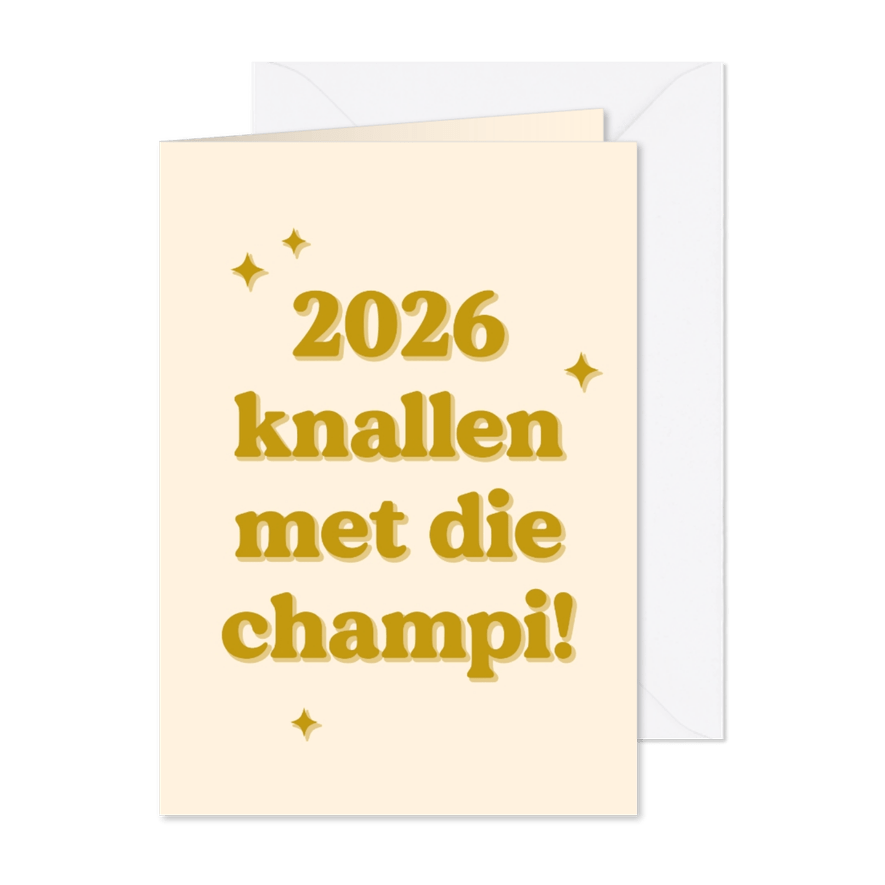 Grappige typografische nieuwjaarskaart champi knallen - Kaartimpressie