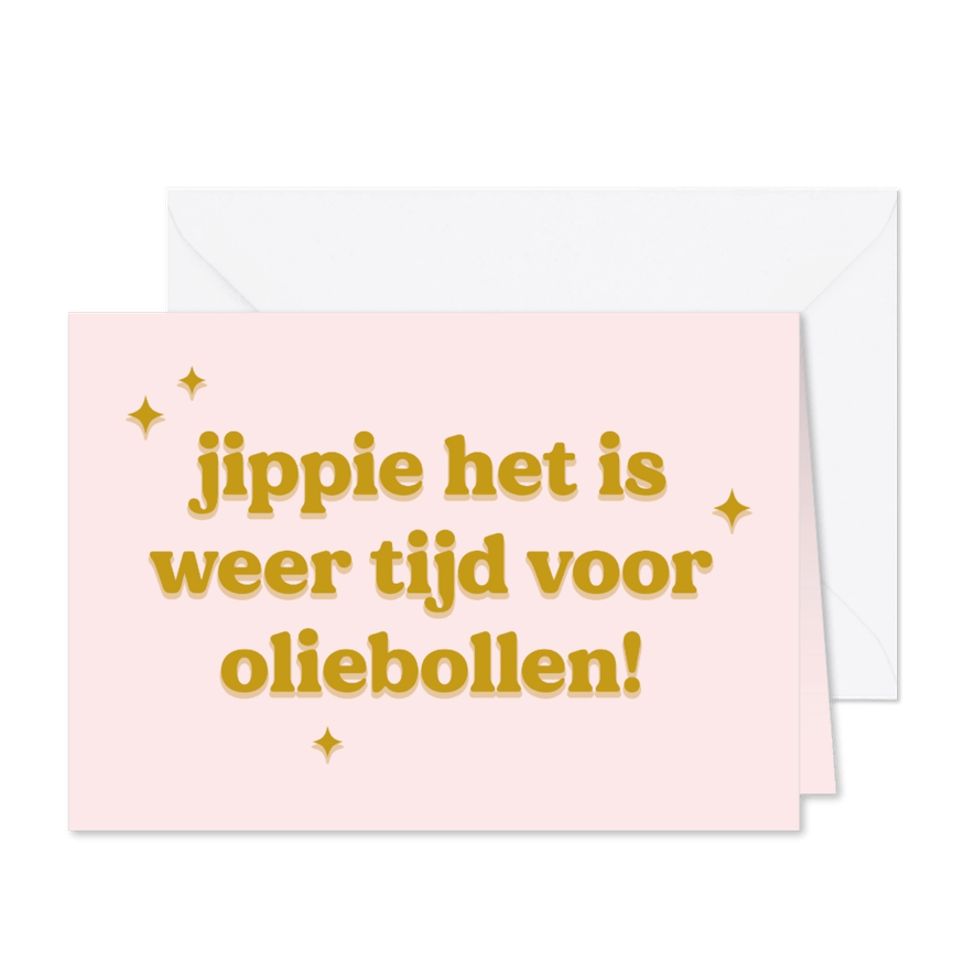 Grappige typografische nieuwjaarskaart tijd voor oliebollen - Kaartimpressie
