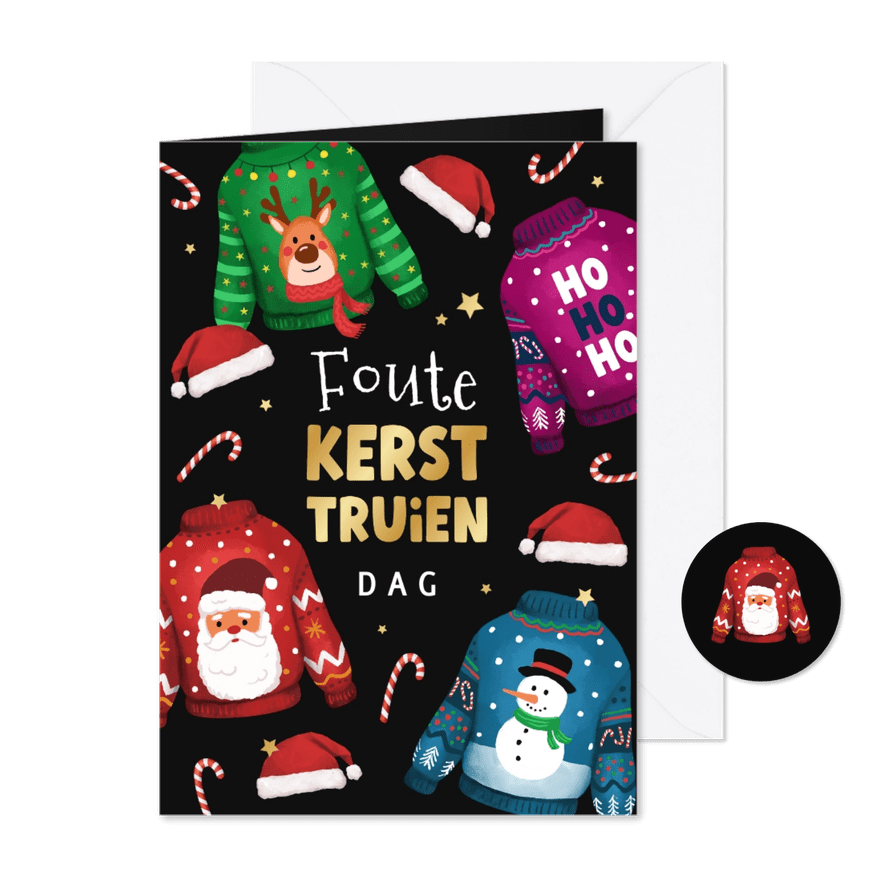 Grappige uitnodiging foute kerst kersttruien dag bedrijf - Kaartimpressie