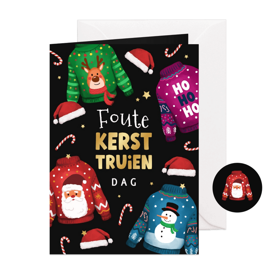 Grappige uitnodiging foute kerst kersttruien dag bedrijf - Kaartimpressie