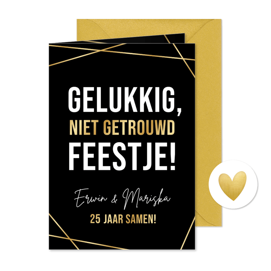 Grappige uitnodiging gelukkig, niet getrouwd feestje! - Kaartimpressie