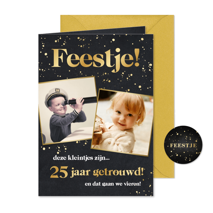 Grappige uitnodiging jubileum - deze kleintjes zijn getrouwd - Kaartimpressie