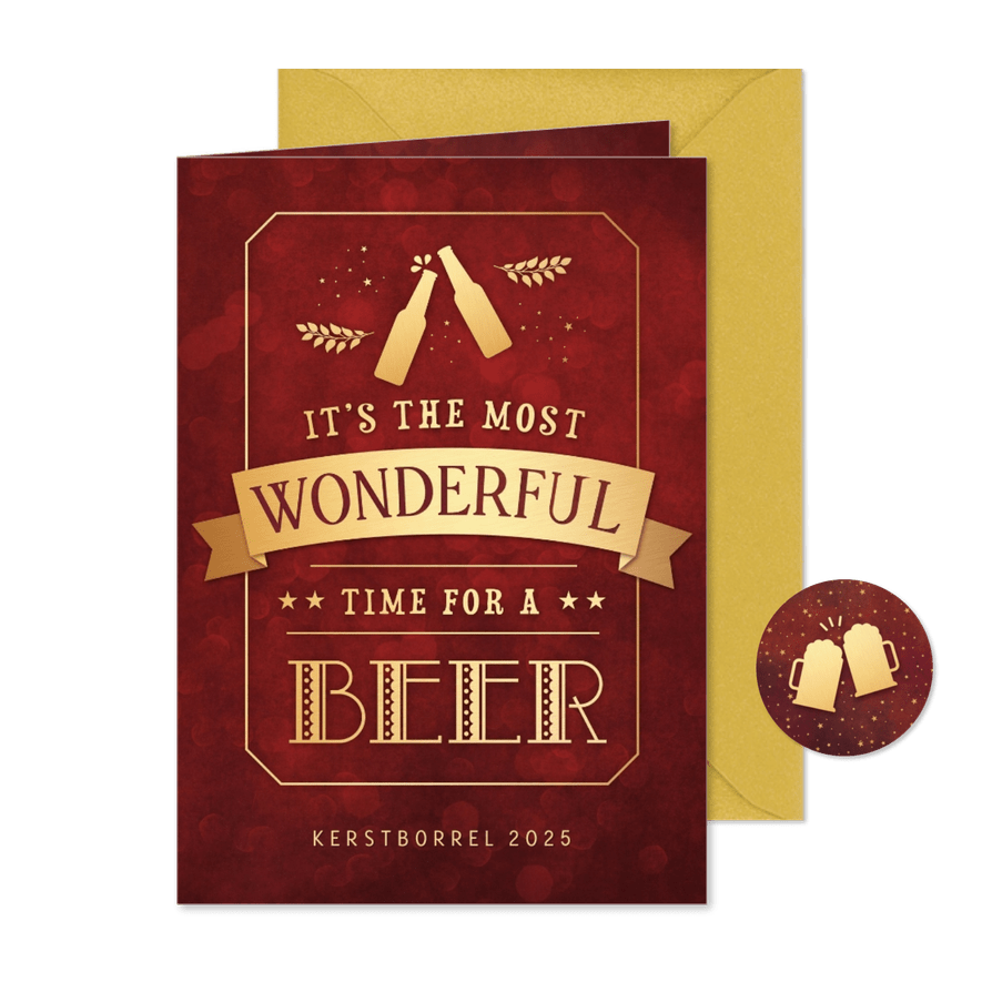 Grappige uitnodiging kerstborrel - Wonderful time for a beer - Kaartimpressie