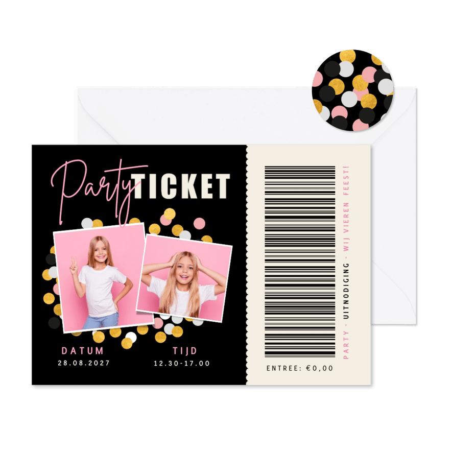 Grappige uitnodiging kinderfeestje party ticket entreebewijs - Kaartimpressie