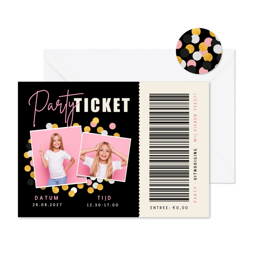 Grappige uitnodiging kinderfeestje party ticket entreebewijs - Kaartimpressie