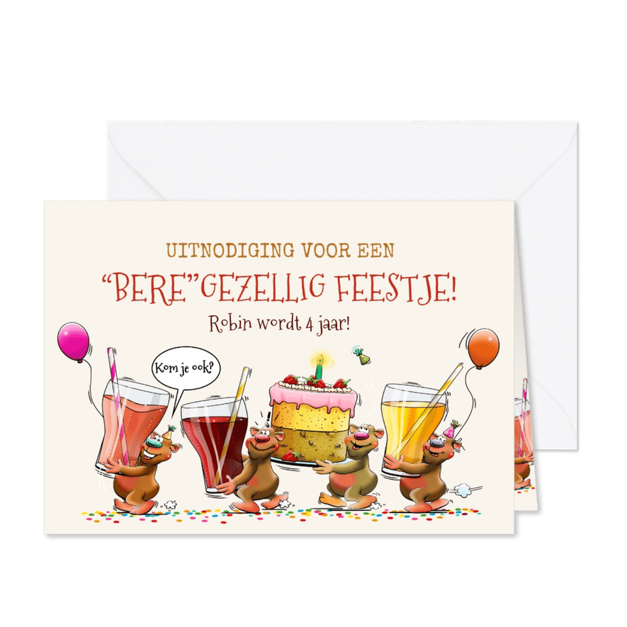 Grappige uitnodiging met beren die glazen limonade dragen - Kaartimpressie