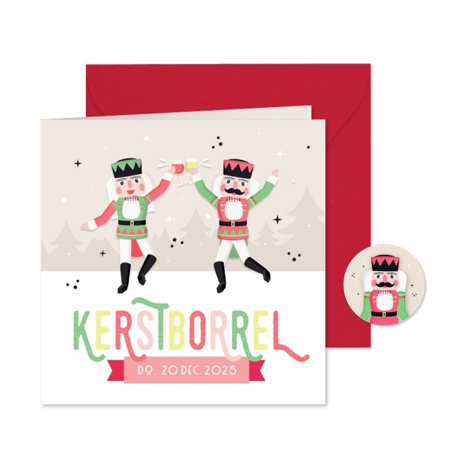 Grappige uitnodiging zakelijke kerstborrel met notenkrakers - Kaartimpressie
