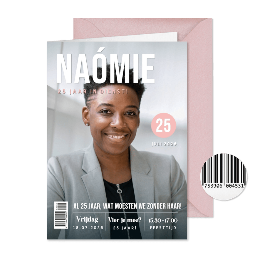 Grappige uitnodigingskaart tijdschrift -jubileum medewerker - Kaartimpressie