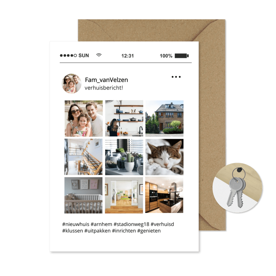Grappige verhuiskaart foto tijdlijn social media - Kaartimpressie