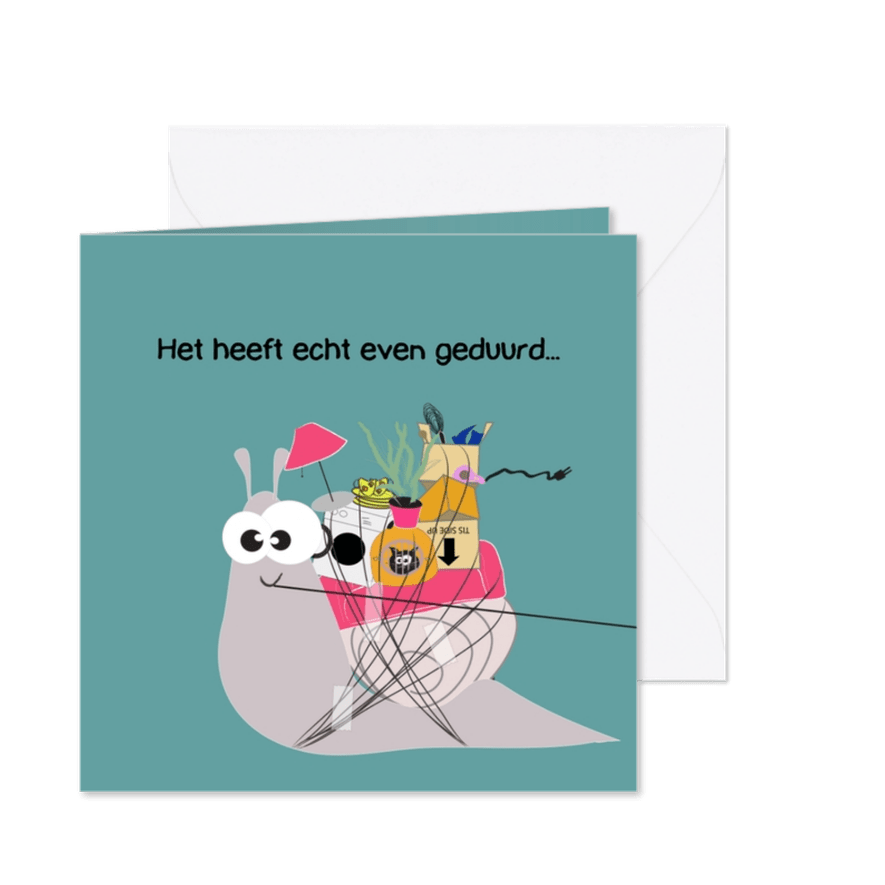 Grappige verhuiskaart lang geduurd - Kaartimpressie