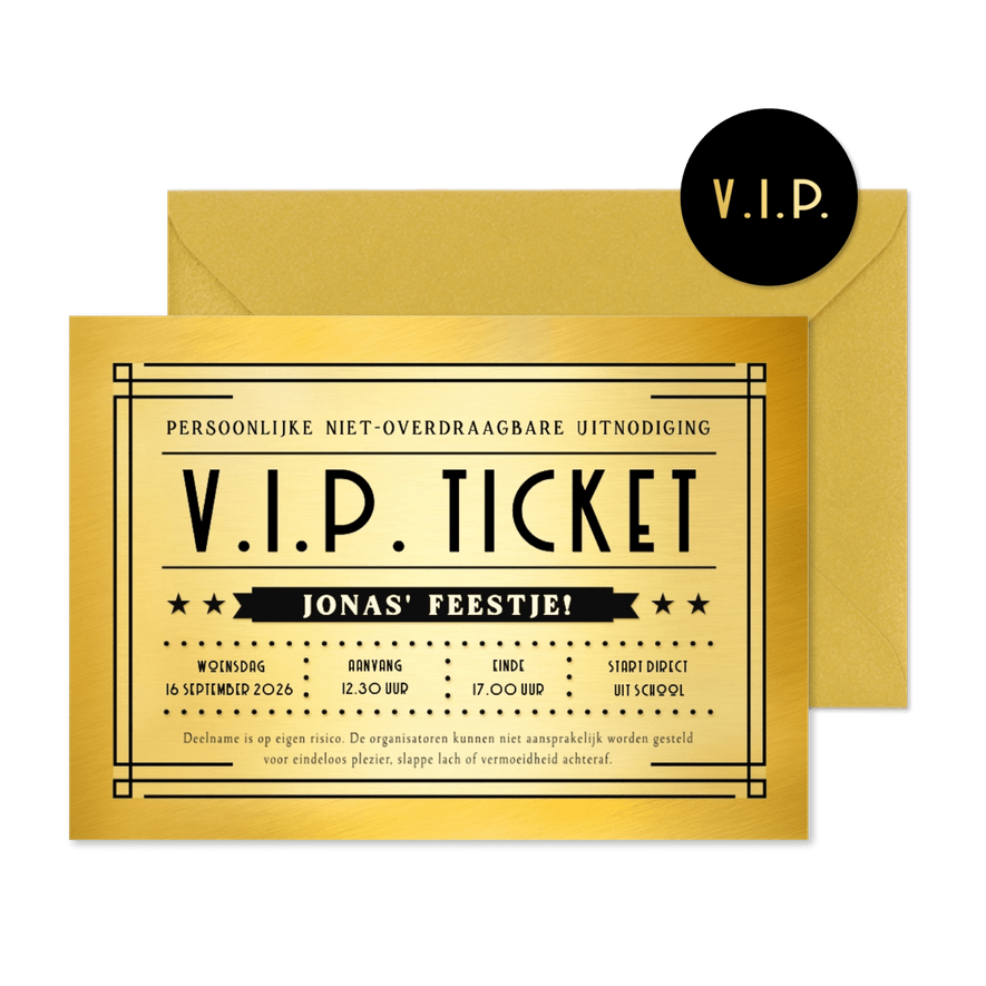 Grappige V.I.P. ticket uitnodiging voor een kinderfeestje - Kaartimpressie