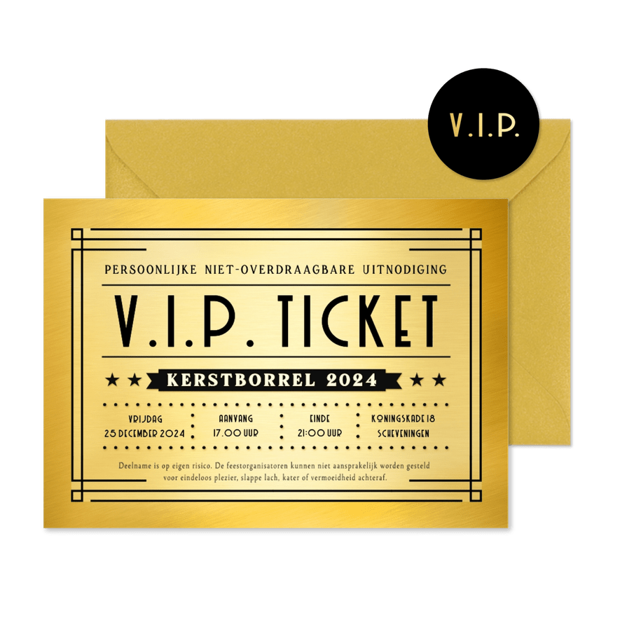 Grappige VIP- ticket uitnodiging voor zakelijke kerstborrel - Kaartimpressie