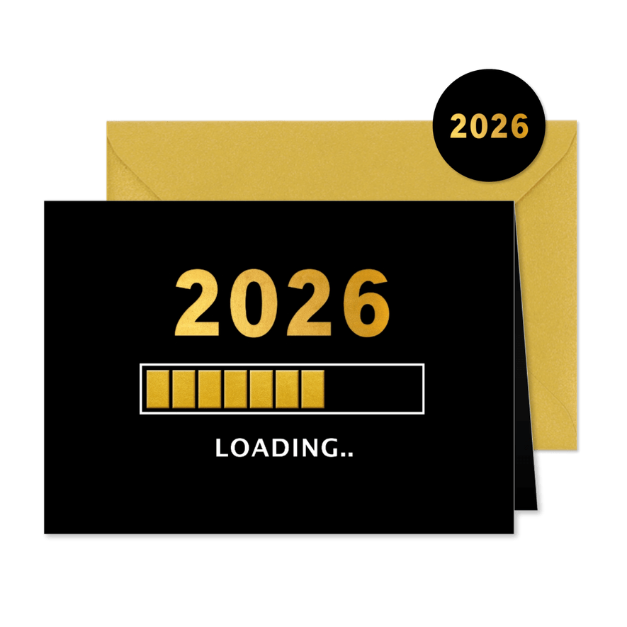 Grappige zakelijke kerst /nieuwjaars kaart met laadbalk 2026 - Kaartimpressie