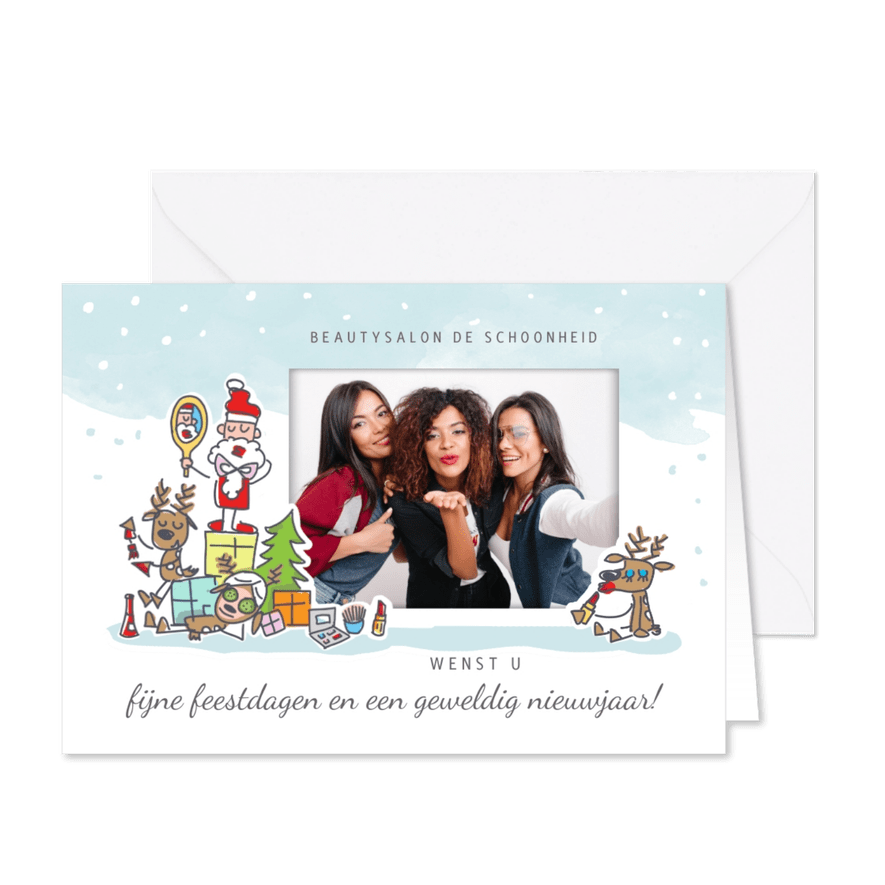 Grappige zakelijke kerstkaart beautysalon - Kaartimpressie