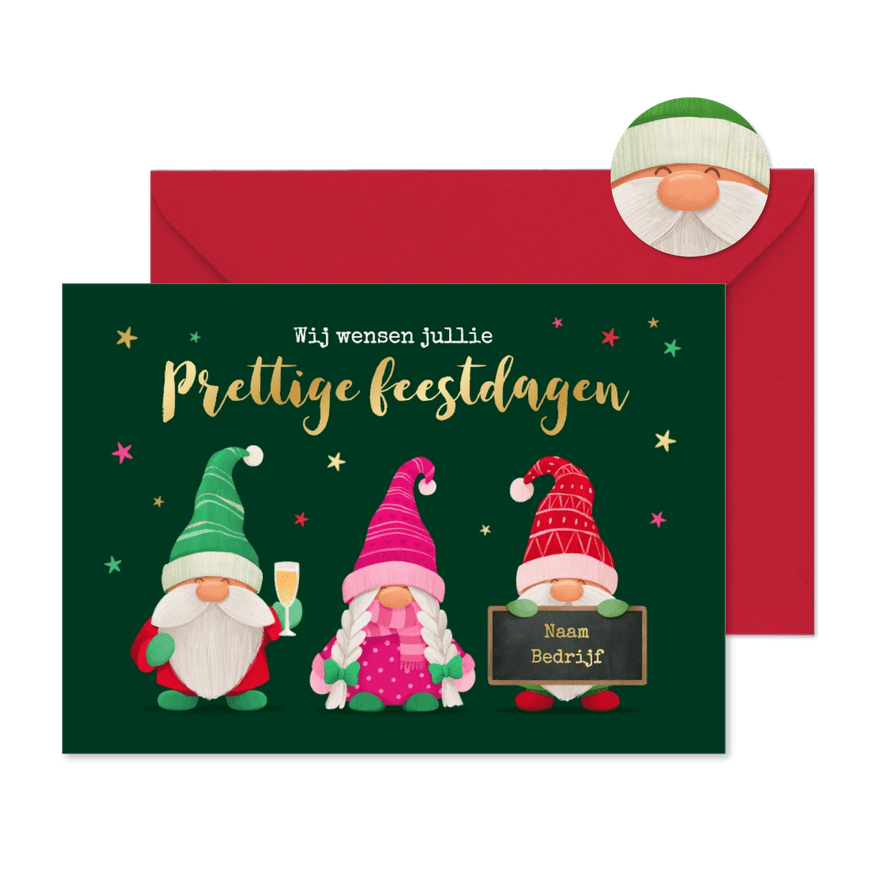 Grappige zakelijke kerstkaart gnomes kabouters feestdagen - Kaartimpressie
