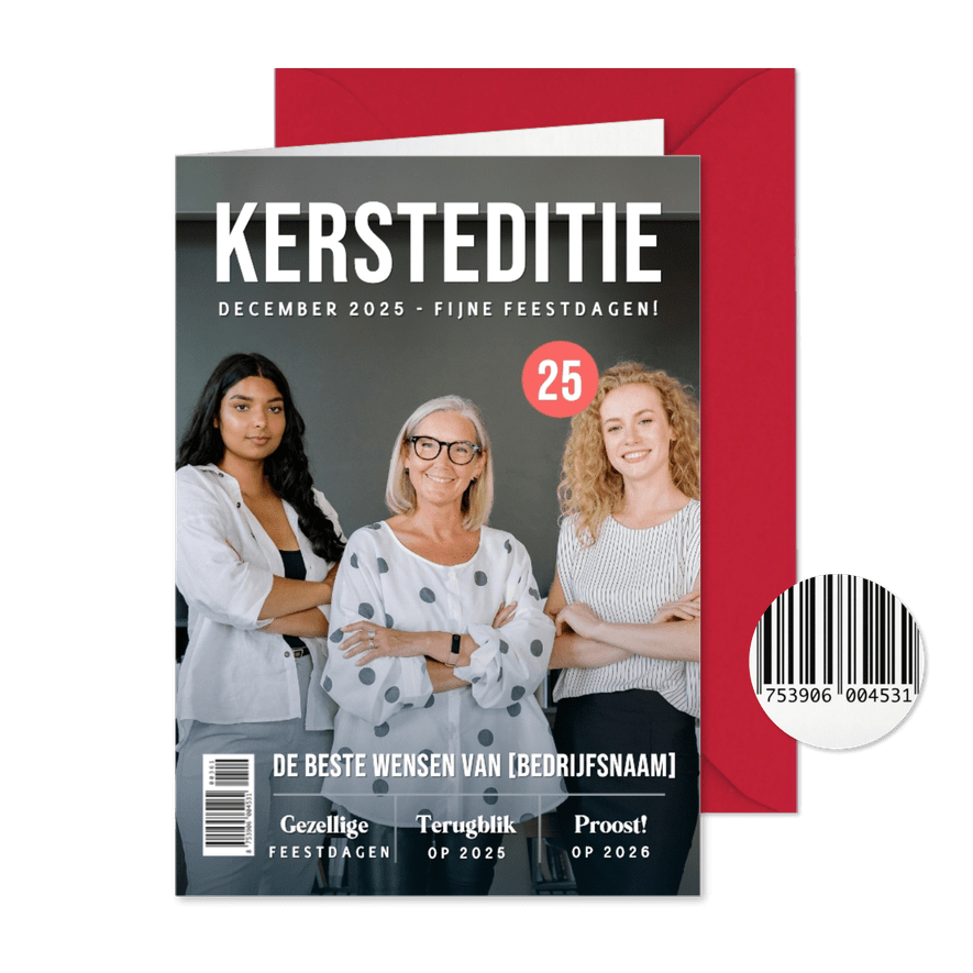 Grappige zakelijke kerstkaart in tijdschrift stijl - Kaartimpressie