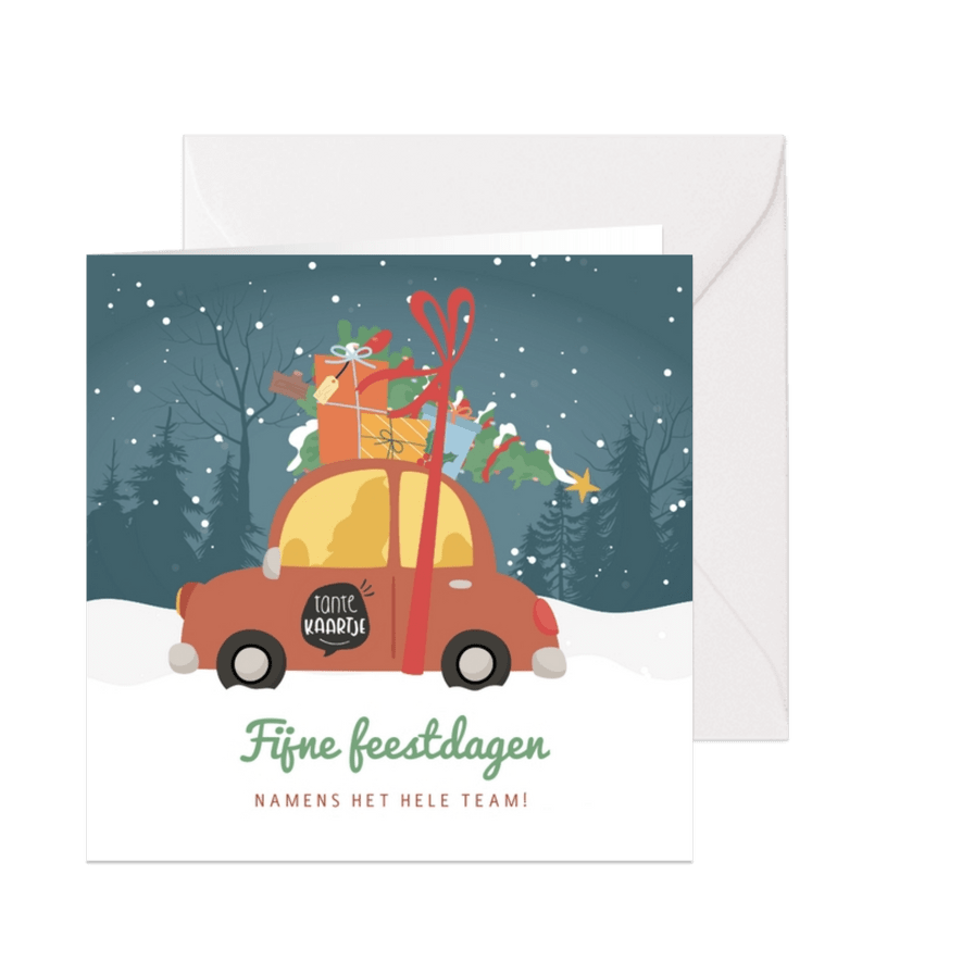 Grappige zakelijke kerstkaart met illustratie van een auto - Kaartimpressie