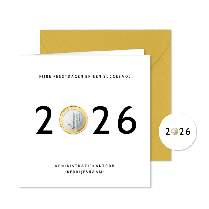 Grappige zakelijke nieuwjaarskaart jaartal 2026 met euro - Kaartimpressie