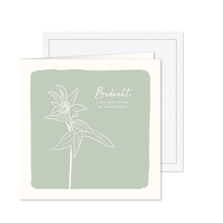 Groene bedankkaart rouw met illustratie bloem - Kaartimpressie